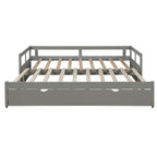 Contemporary Wooden Daybed with Trundle, Space-Saving Gray Twin to King Size Bed