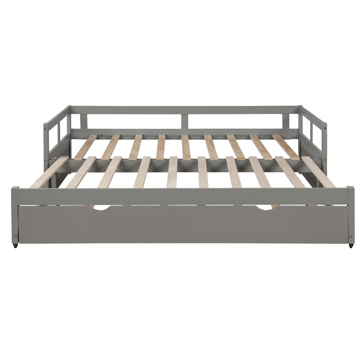 Contemporary Wooden Daybed with Trundle, Space-Saving Gray Twin to King Size Bed