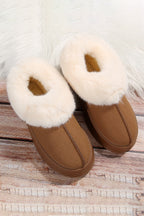Chestnut Plush Suede Trim Thick Sole Flat Snow Boots- Women