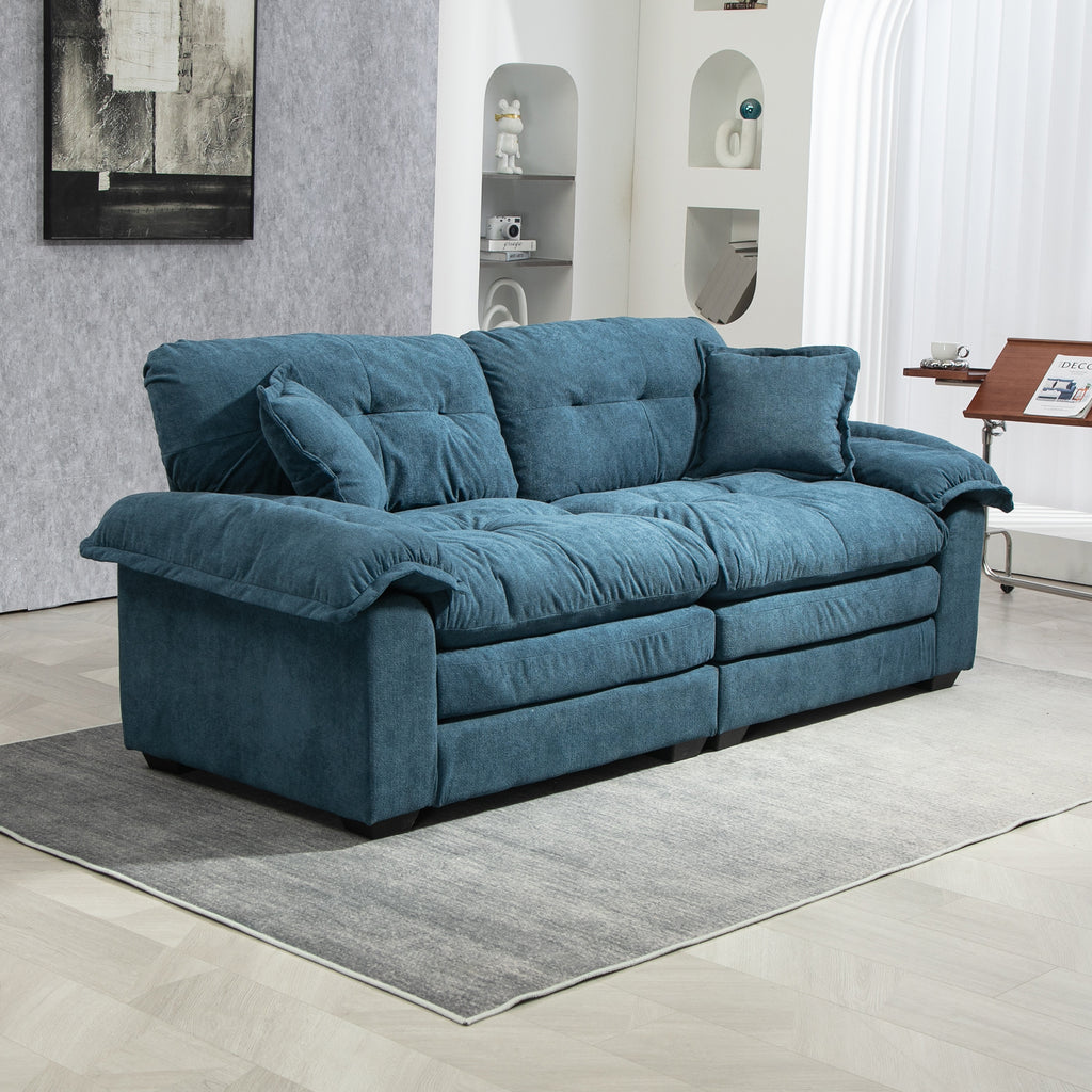 84' Chenille Sofa Small Sofa Loveseat Deep Seat Sofa Couch with 2 Throw Pillows & Memory Foam for Living Room Apartment Office Lounge-Blue