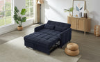 Modern Loveseat Sofa Pull-out Bed with Adjustable Backrest, USB Ports, Lumbar Pillows, Blue Chenille, 52.8'