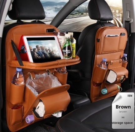 PU Leather Car Storage Bag Multifunction Seat Back Tray Hanging Bag Waterproof Car Organizer Automotive Interior Accessories Brown