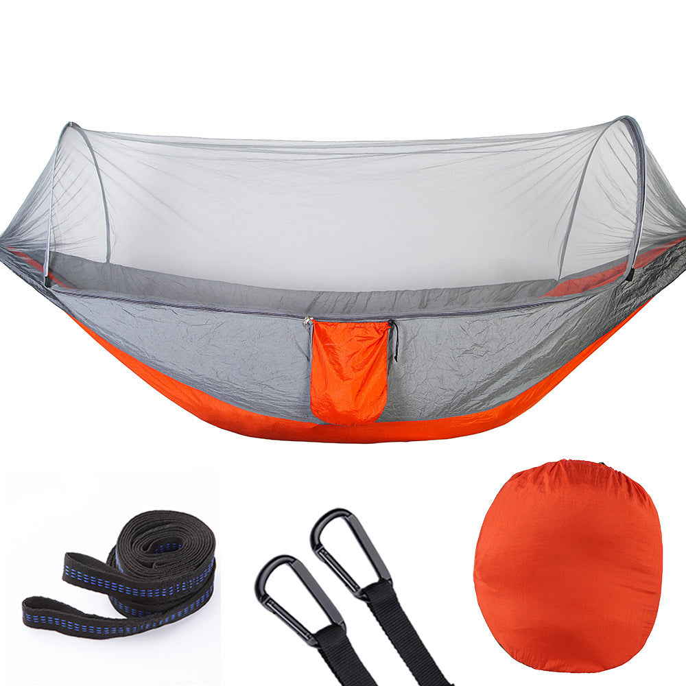 Fully Automatic Quick Opening Hammock With Mosquito Net Gray orange