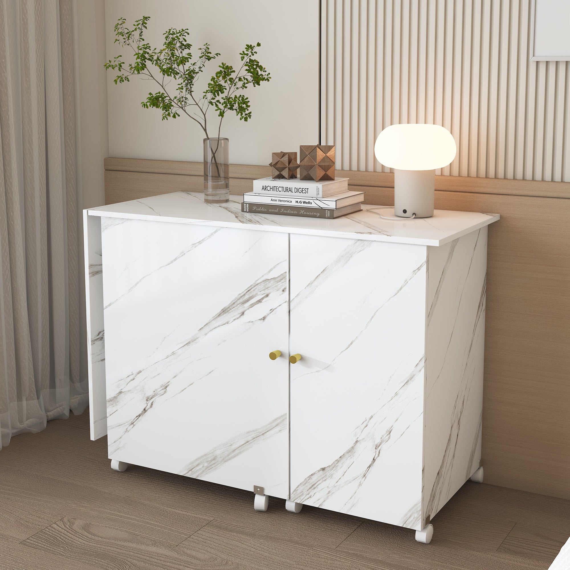 57.5' Foldable Sewing Machine Table with Locking Casters, Multi-Storage Craft Station with Shelves, Bins & Cabinet, Adjustable Sewing Cabinet for Home, Bedroom, and Craft Room(White)