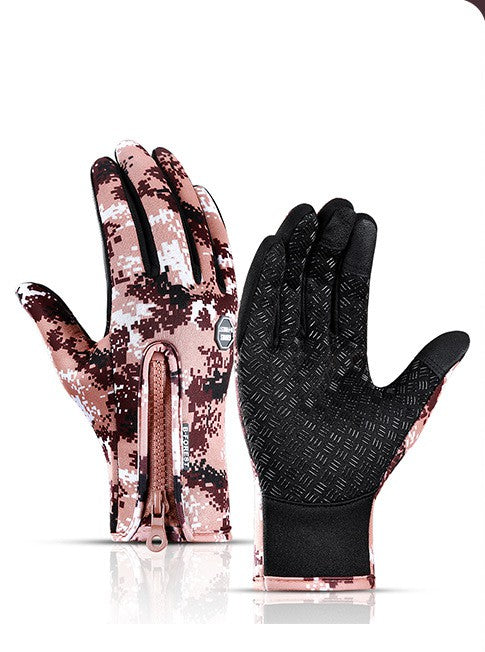 Winter Gloves Touch Screen Riding Motorcycle Sliding Waterproof Sports Gloves With Fleece Coffee color