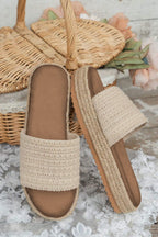 White Boho Woven Non-slip Wedge Slippers- Women
