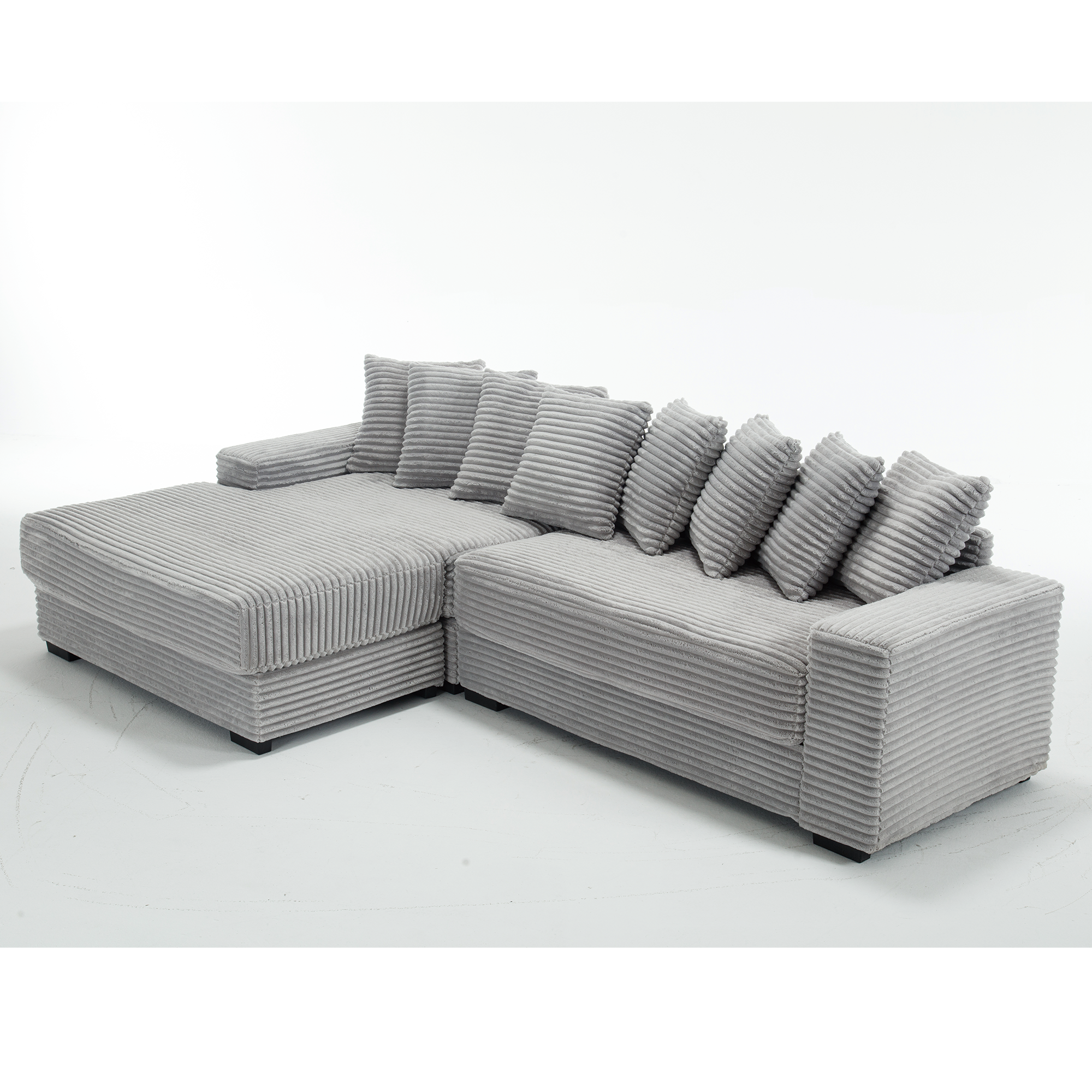 [NEW ARRIVED] [VIDEO PROVIDED] Oversized Two-Piece Couches, L Shaped Sofa, Corduroy, Left Chaise Daybed,with Armrests,Eight Throw Pillows,Corner Sofa,Easy To Assemble, Gray