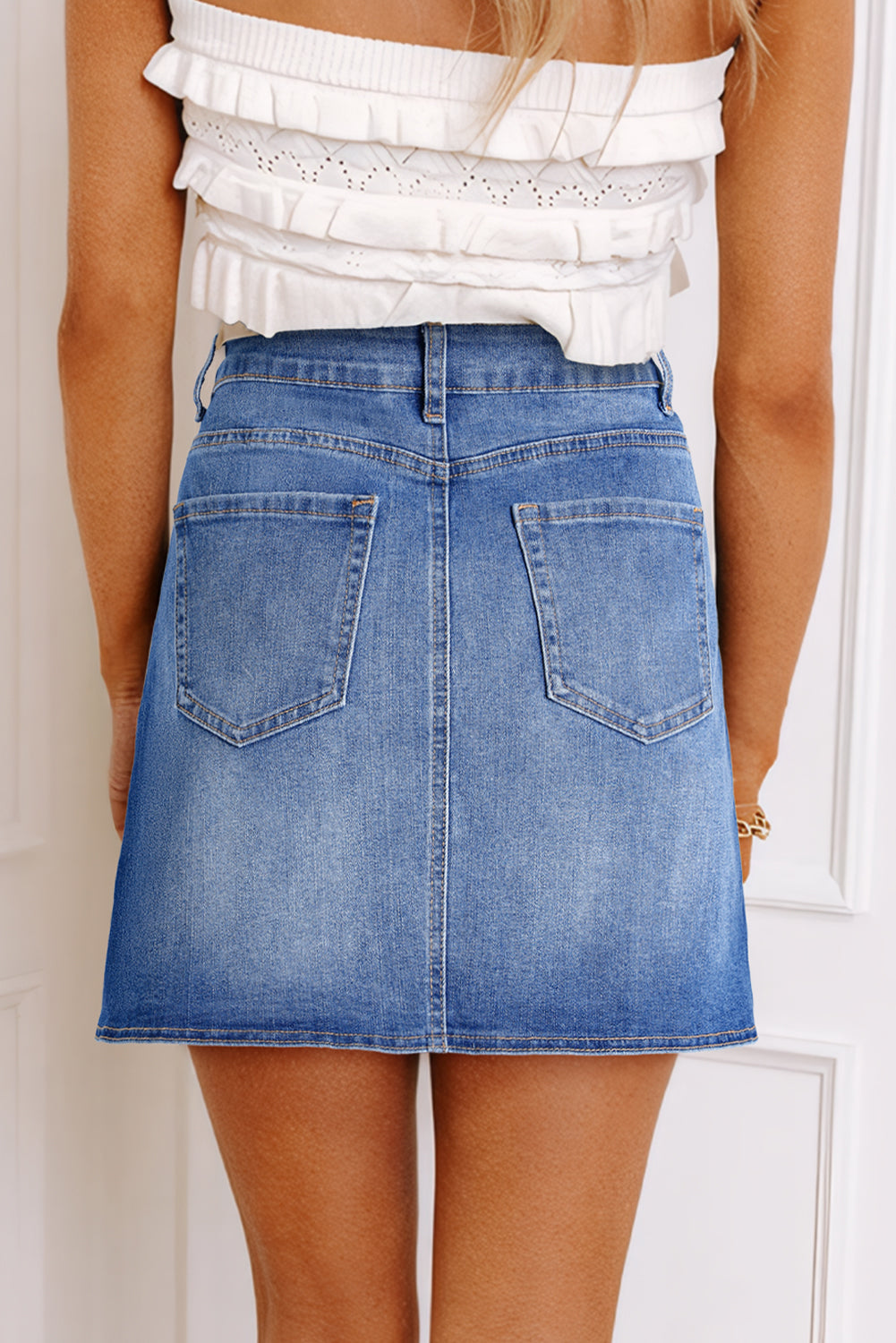 Ashleigh Blue Wrapped Crossed Waist Denim Mini Skirt- Women