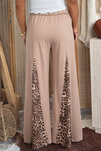 Straw Yellow Mineral Wash Leopard Patchwork Wide Leg Pants- Women