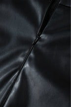 Black PU Leather Side Slits Slim Fit High Waist Mini Skirt- Women