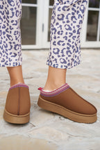 Chestnut Contrast Print Suede Plush Lined Snow Boots- Women