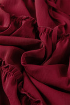 Fiery Red Black Frill Tiered Drawstring Waist Maxi Skirt- Women