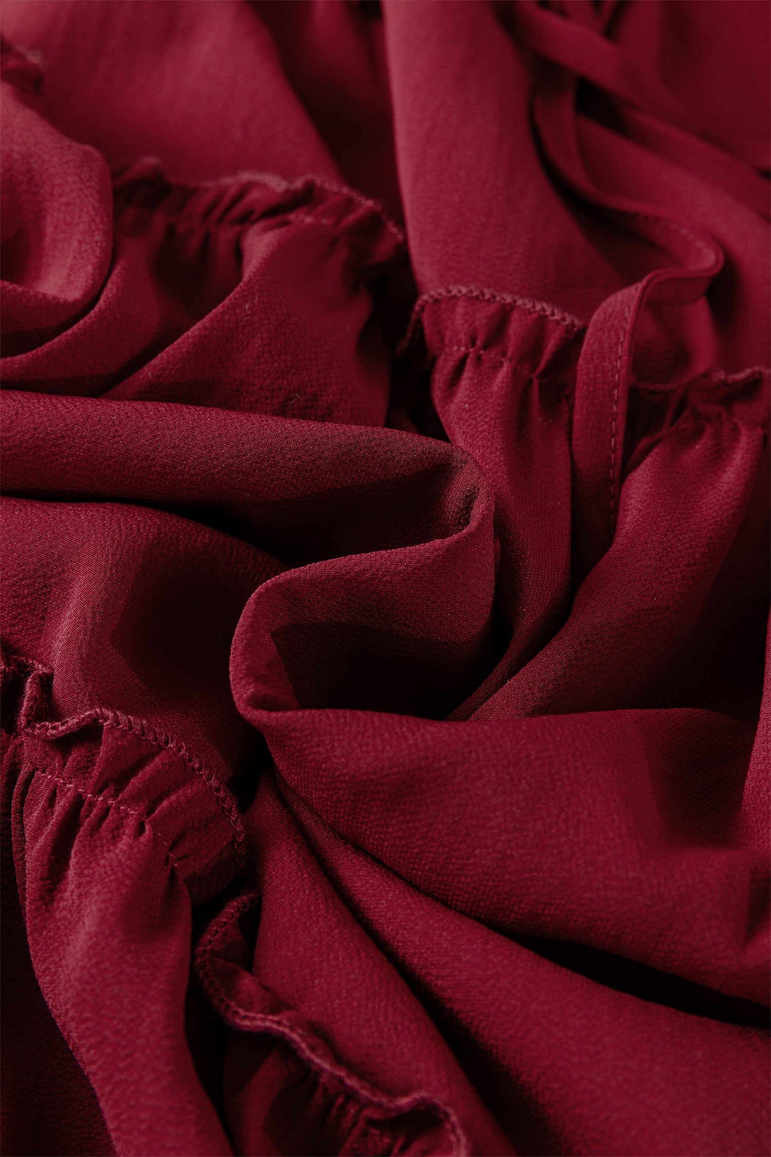 Fiery Red Black Frill Tiered Drawstring Waist Maxi Skirt- Women