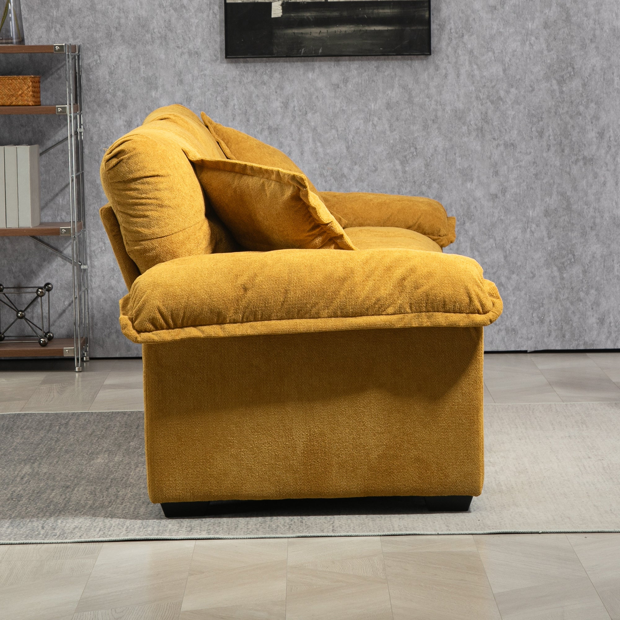 84' Chenille Sofa Small Sofa Loveseat Deep Seat Sofa Couch with 2 Throw Pillows & Memory Foam for Living Room Apartment Office Lounge-Yellow