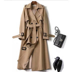 Women's Classic Trench Coat, Solid Color Long Sleeve Belted Mid-Length Jacket With Button Detail For Spring And Fall