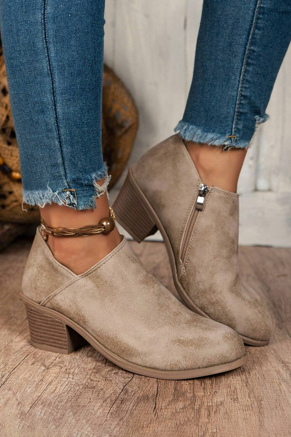 Philippine Gray Tulip Opening Suede Ankle Boots- Women