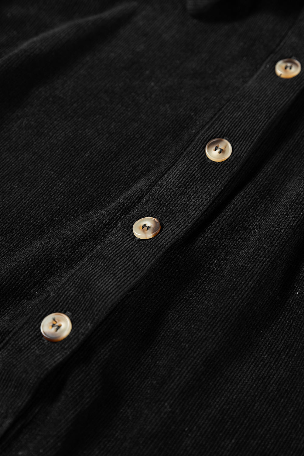 Black Corduroy Half Button Collared Long Sleeve Mini Dress- Women