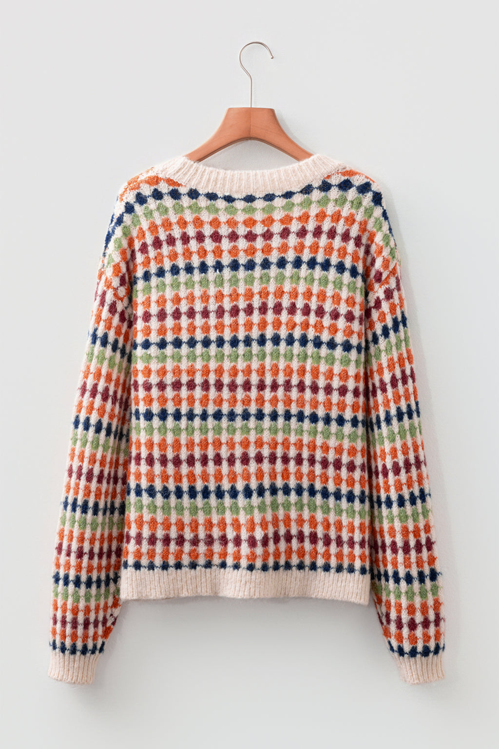 Multicolour Dotty Striped Pattern Knit Drop Shoulder Sweater- Women