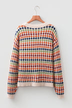 Multicolour Dotty Striped Pattern Knit Drop Shoulder Sweater- Women