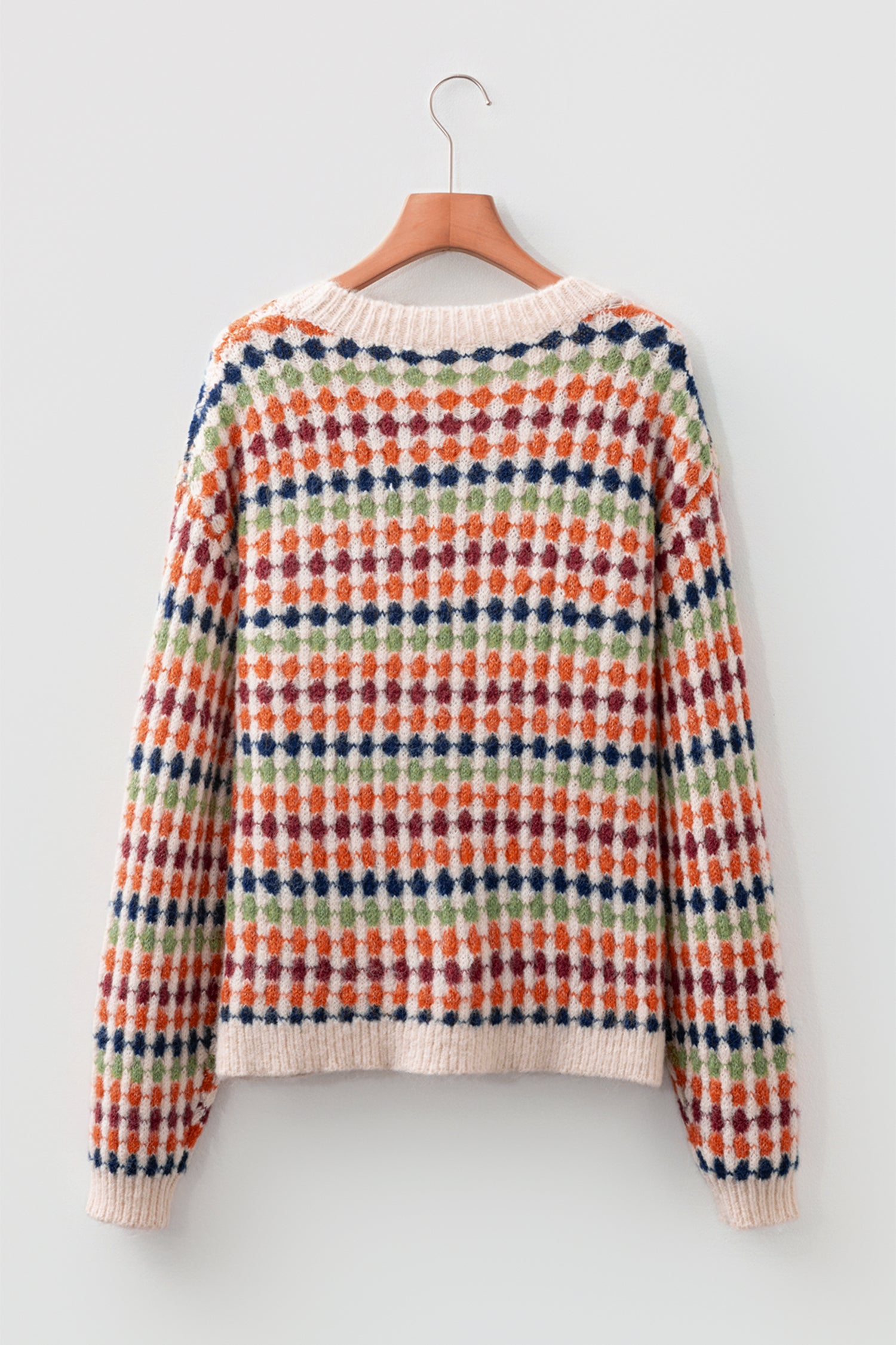 Multicolour Dotty Striped Pattern Knit Drop Shoulder Sweater- Women