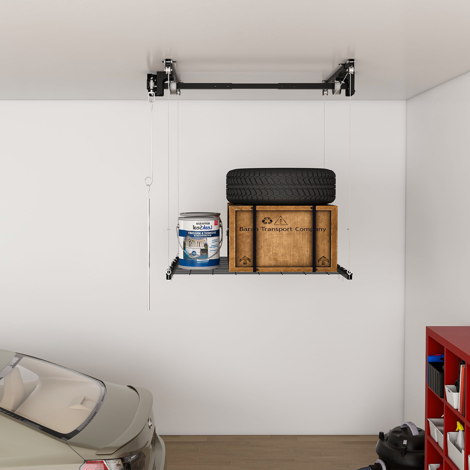Overhead Garage Storage Rack 4x4 FT for High Ceilings 10-12 FT, 250LBS Capacity All-Steel Construction with Safety Lock (Installation Required, Heavy-Duty Garage Organizer) Default