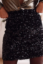 Black Sequin Bodycon Mini Skirt- Women