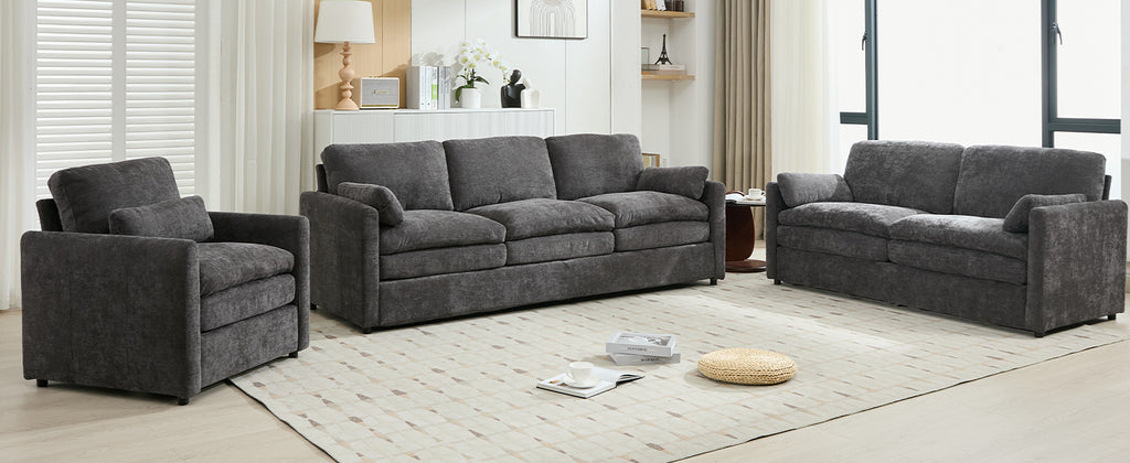 Cozy Upholstered Sofa Set Oversized Comfy Cloud Sofa Double Cushion Sofa Group Plush Cushion Sofa Couch for Living Room, Grey