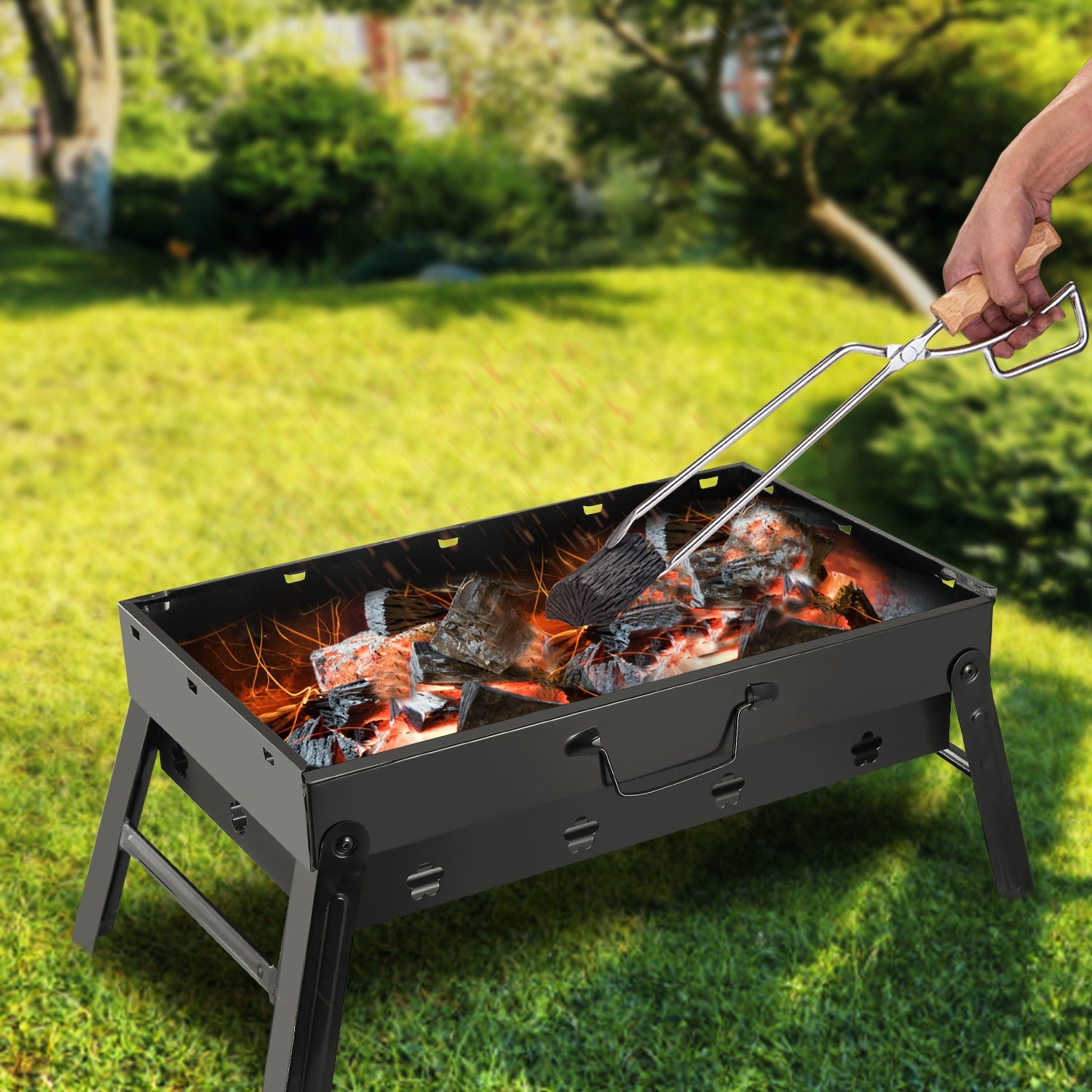 Portable BBQ Grill Foldable Charcoal Grill Camping Garden Outdoor Travel Black