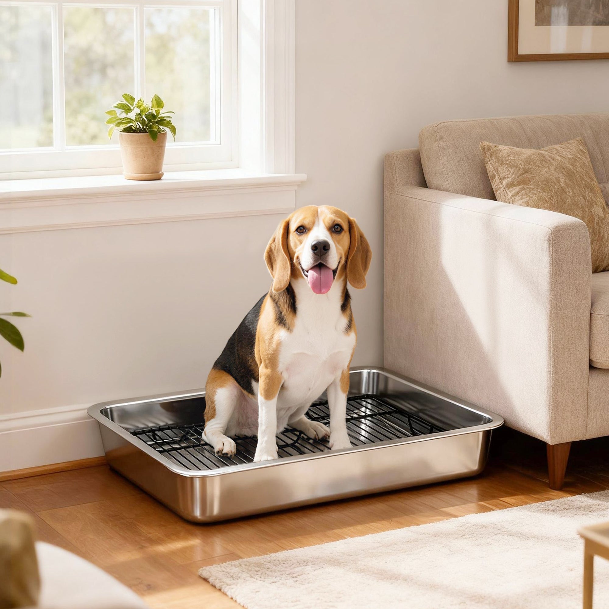 Dog Potty Tray Stainless Steel for Small and Medium Dogs, Dog Training Tray for Porch, Bathroom, Balcony, 28" x 20" x 4" Silver 708x123x530 mm