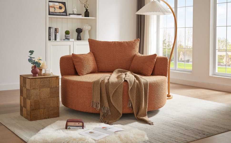 360° Swivel Accent Barrel Chair with Removable Pillows, Orange Red Chenille, 56.3 Inch