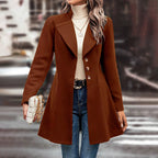 Women's Winter Overcoat Lapel Collar Single Breasted Outerwear Long Pea Coat Coffee