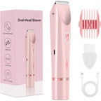 2 In 1 Hair Remover Women's Double Head Shaver Private Pubic Hair Trimmer Electric Razor Wet Dry Electric Body Hair 0236L Pink USB