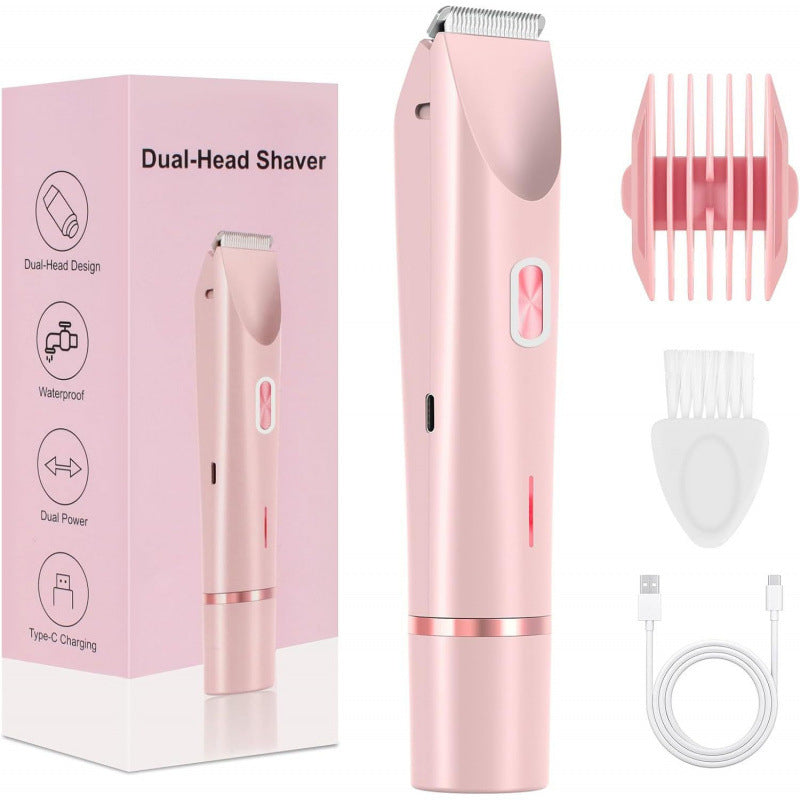 2 In 1 Hair Remover Women's Double Head Shaver Private Pubic Hair Trimmer Electric Razor Wet Dry Electric Body Hair 0236L Pink USB