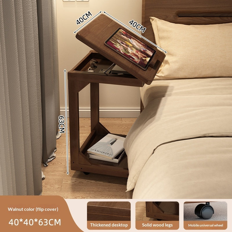 Small-sized Bedside Table Household Bedroom Nutbrown Flip cover 40x40x63cm