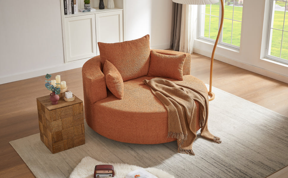 360° Swivel Accent Barrel Chair with Removable Pillows, Orange Red Chenille, 56.3 Inch