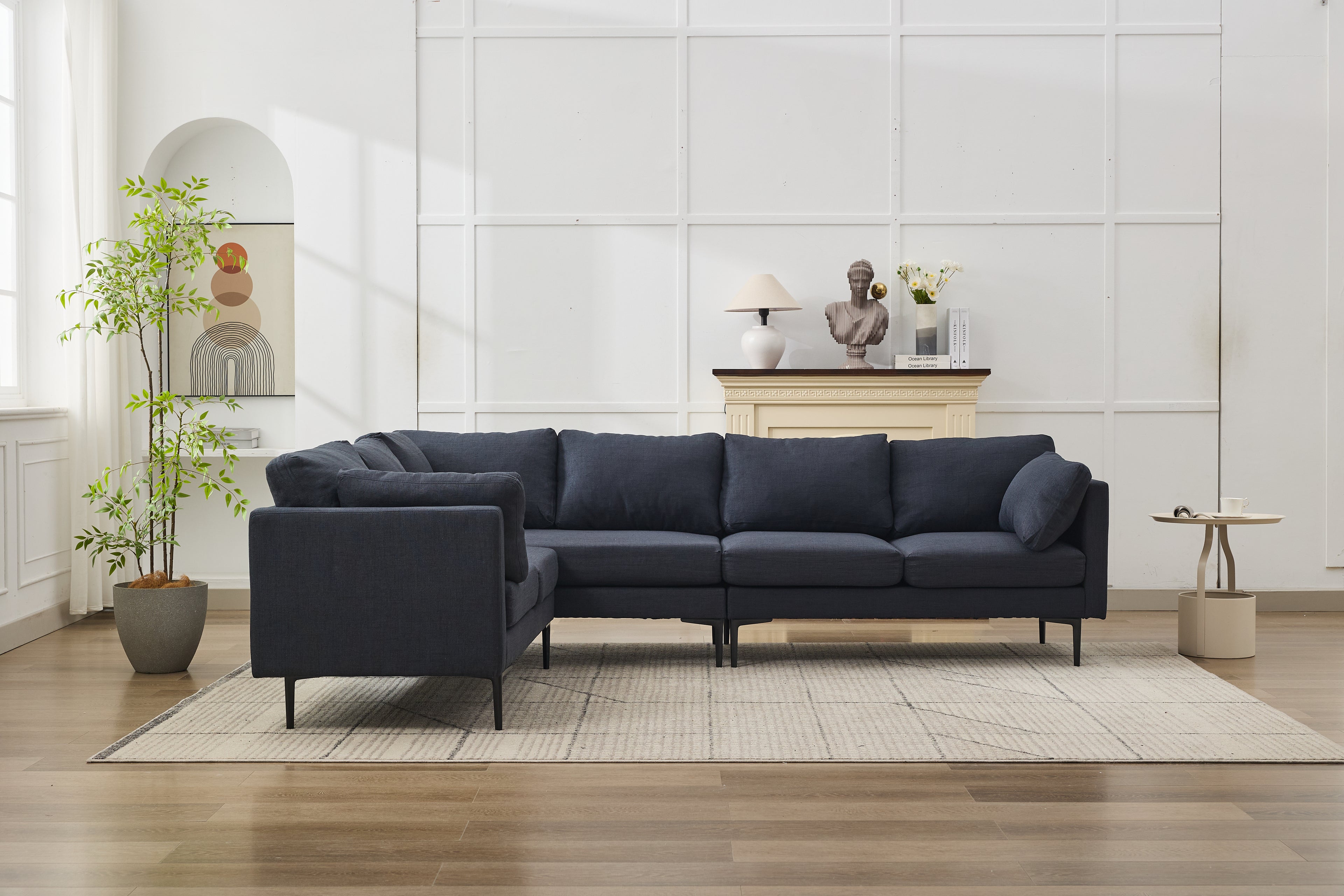 106' W Sectional L Shaped Sofa Couch Set for Living Room, Convertible Oversized 6-Seat Corner Sofa Sets with 2 Pillows, Modern Linen Sofas with Metal Legs for Living Room Apartment