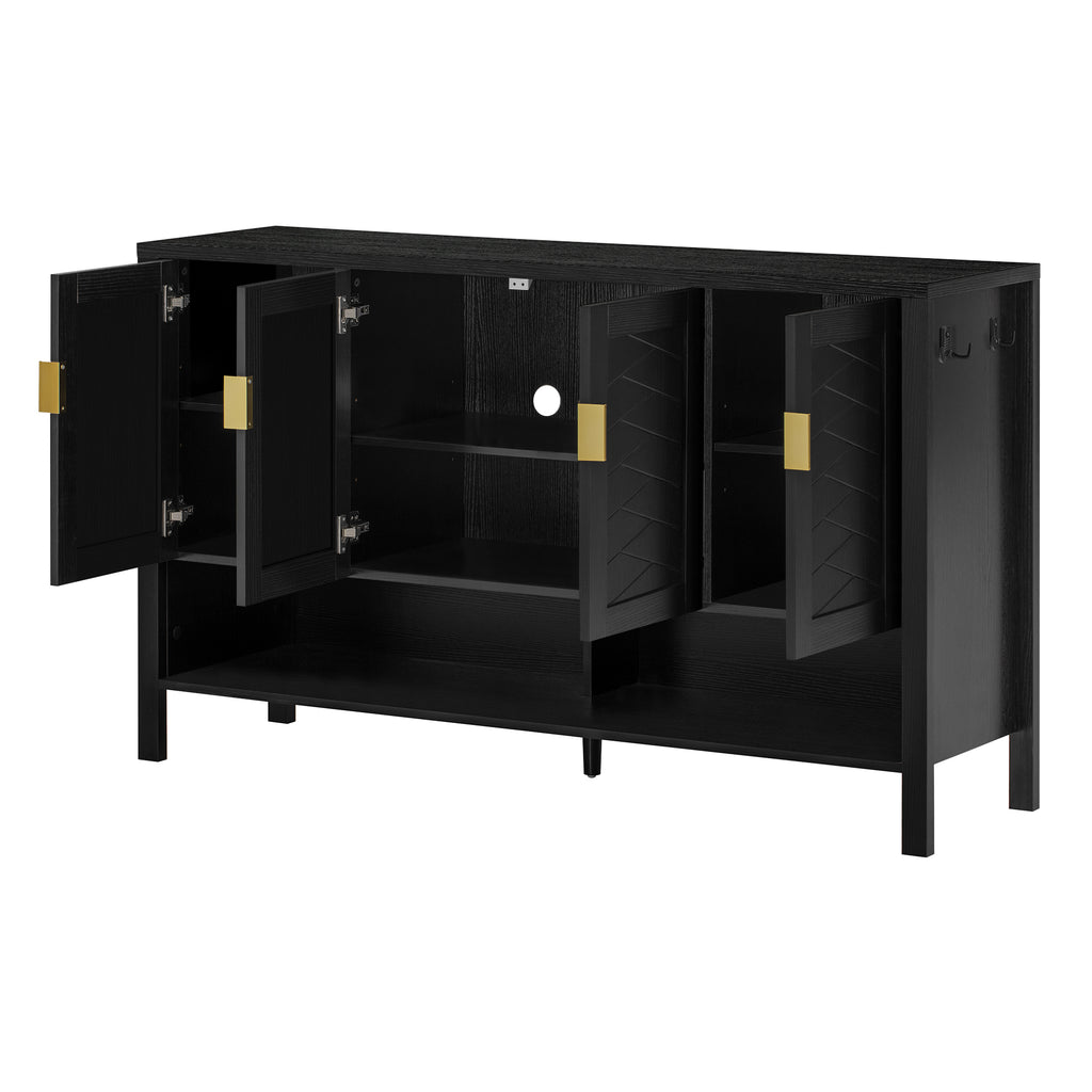 U_STYLE 55.1''Storage Sideboard with 4-Doors,Multi Functional Buffet with Open Shelf and 2-Tiers Adjustable Shelves,Modern Cabinet with Double Hooks,Suitable for Living Room, Hallway, Dining,Office.