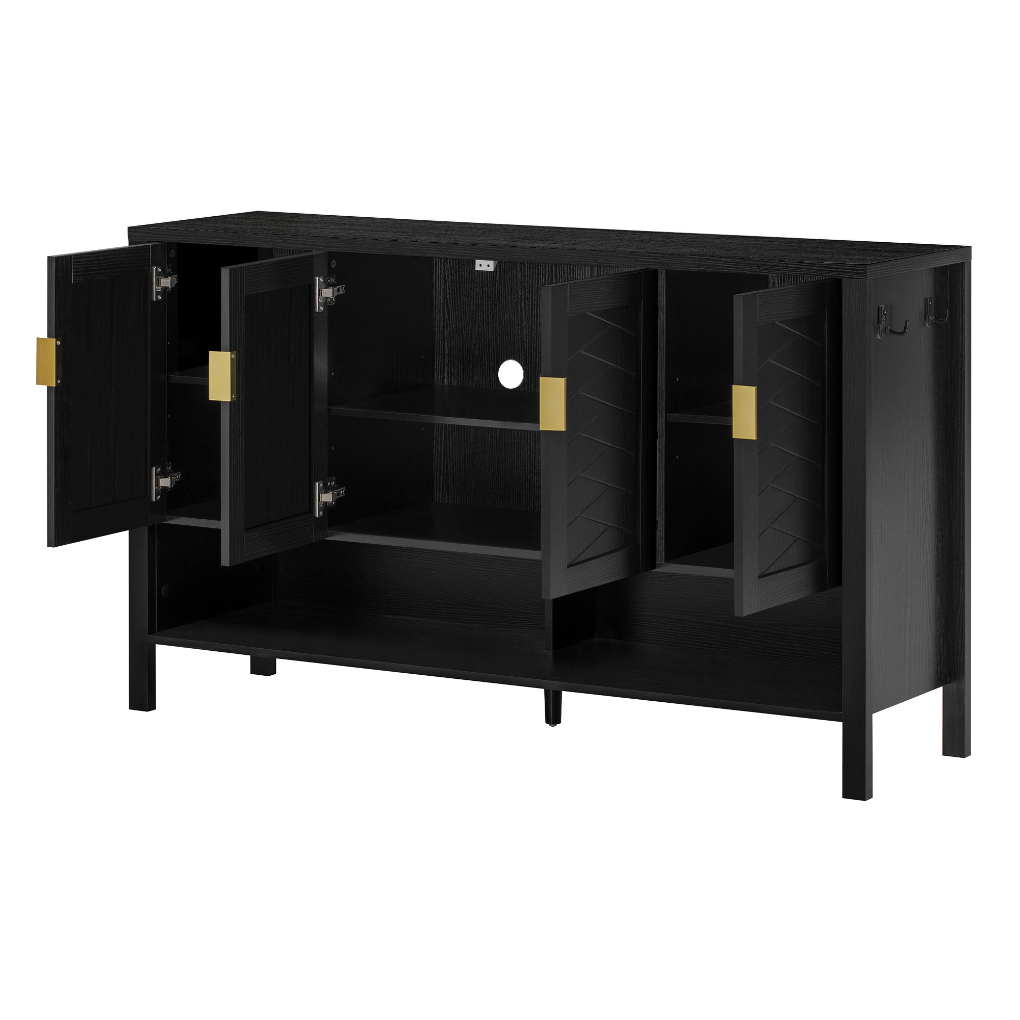 U_STYLE 55.1''Storage Sideboard with 4-Doors,Multi Functional Buffet with Open Shelf and 2-Tiers Adjustable Shelves,Modern Cabinet with Double Hooks,Suitable for Living Room, Hallway, Dining,Office.