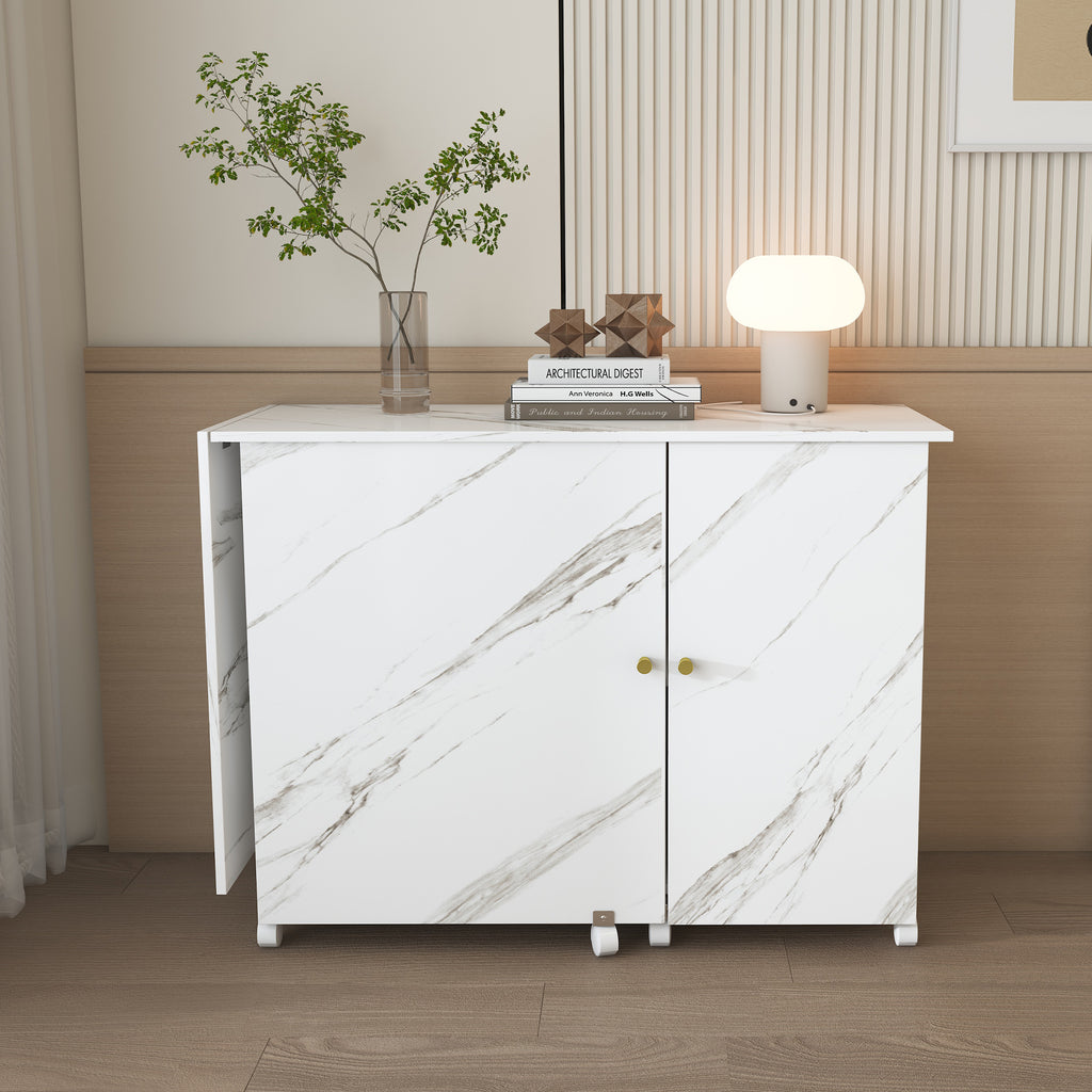 57.5' Foldable Sewing Machine Table with Locking Casters, Multi-Storage Craft Station with Shelves, Bins & Cabinet, Adjustable Sewing Cabinet for Home, Bedroom, and Craft Room(White)