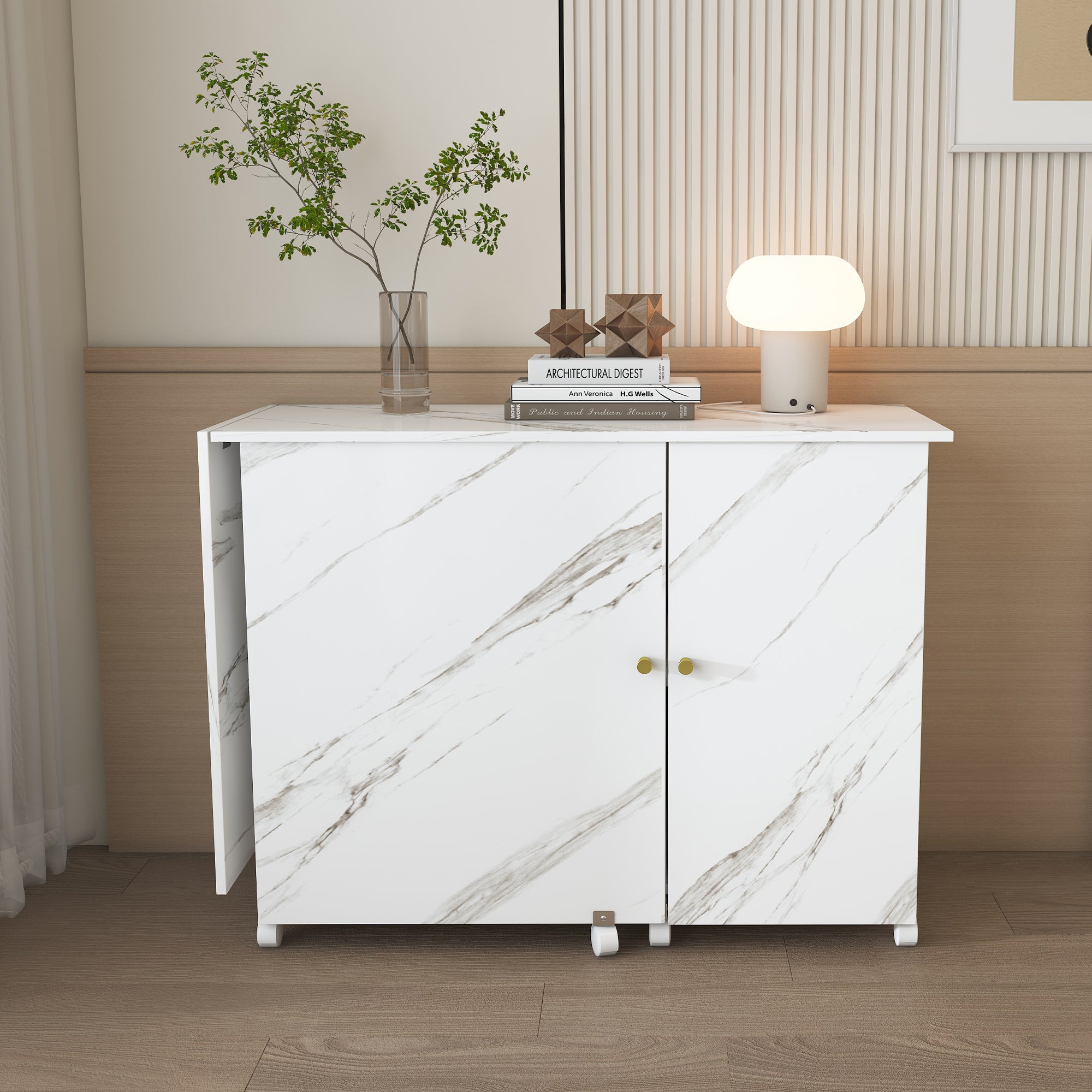 57.5' Foldable Sewing Machine Table with Locking Casters, Multi-Storage Craft Station with Shelves, Bins & Cabinet, Adjustable Sewing Cabinet for Home, Bedroom, and Craft Room(White)