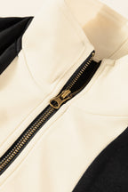 Black Two-tone Long Sleeve Zipped Front Casual Romper- Women