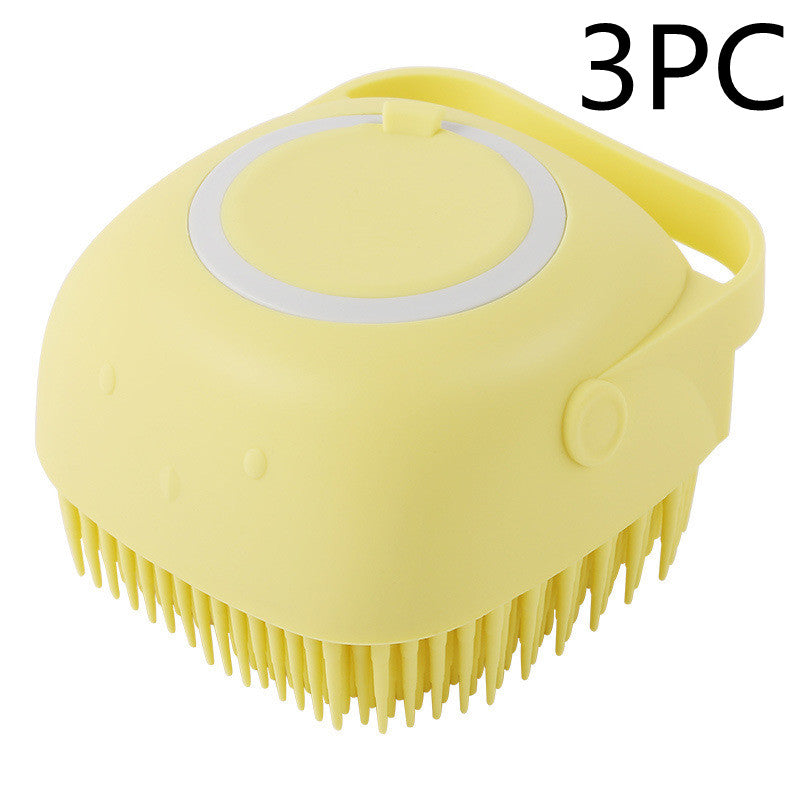 Silicone Dog Bath Massage Gloves Brush Pet Cat Bathroom Cleaning Tool Comb Brush For Dog Can Pour Shampoo Dog Grooming Supplies Yellow 3PC square