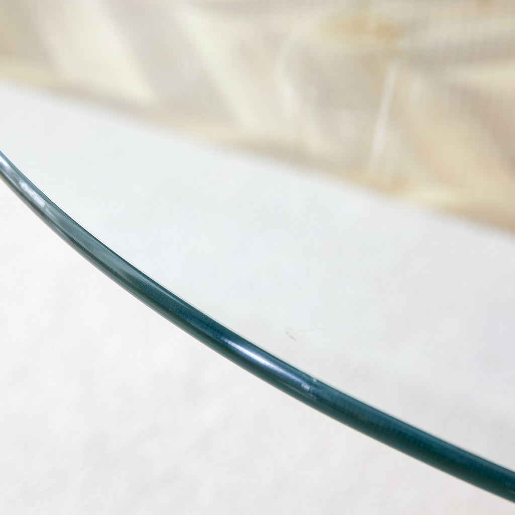 Modern Minimalist Circular Glass Dining Table with Electroplated Silver Metal Legs, 35-Inch Diameter