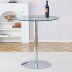 Modern Minimalist Circular Glass Dining Table with Electroplated Silver Metal Legs, 35-Inch Diameter