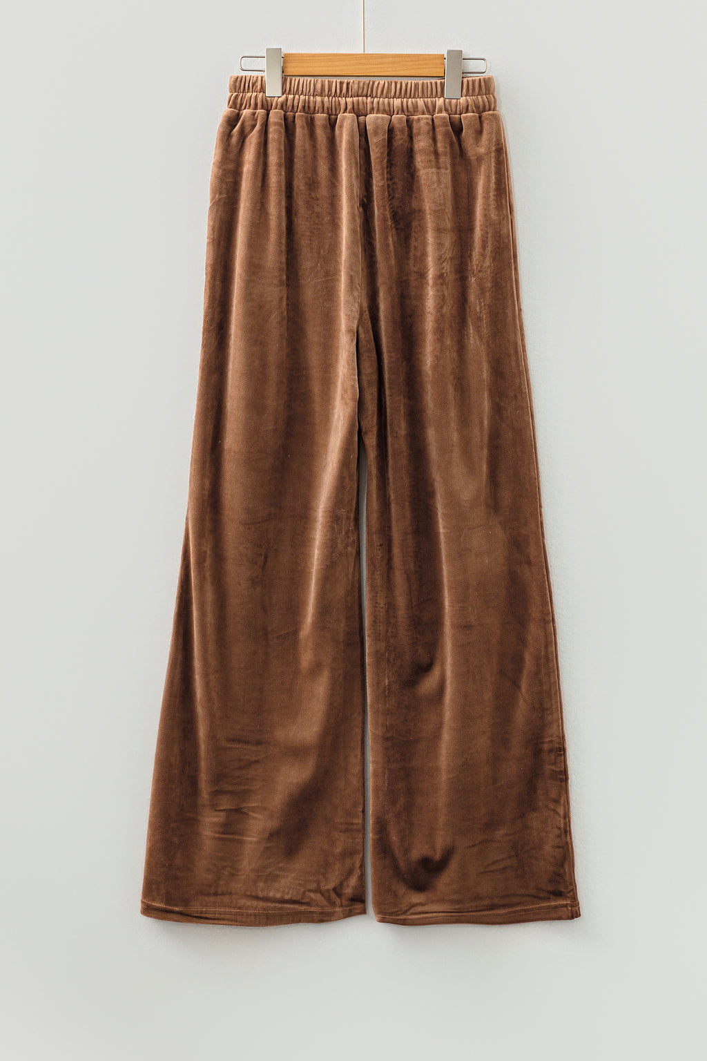 Coffee Straight Loose Drawstring Elastic High Waist Fleece Pants- Women