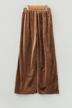 Coffee Straight Loose Drawstring Elastic High Waist Fleece Pants- Women