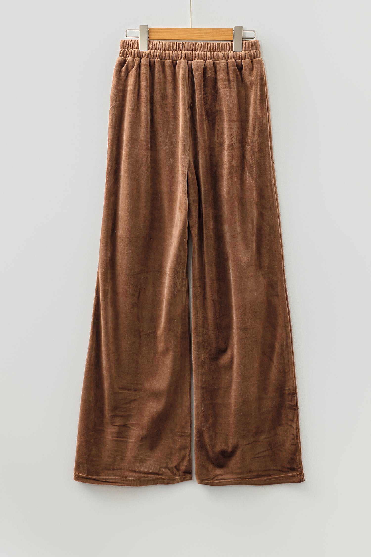 Coffee Straight Loose Drawstring Elastic High Waist Fleece Pants- Women