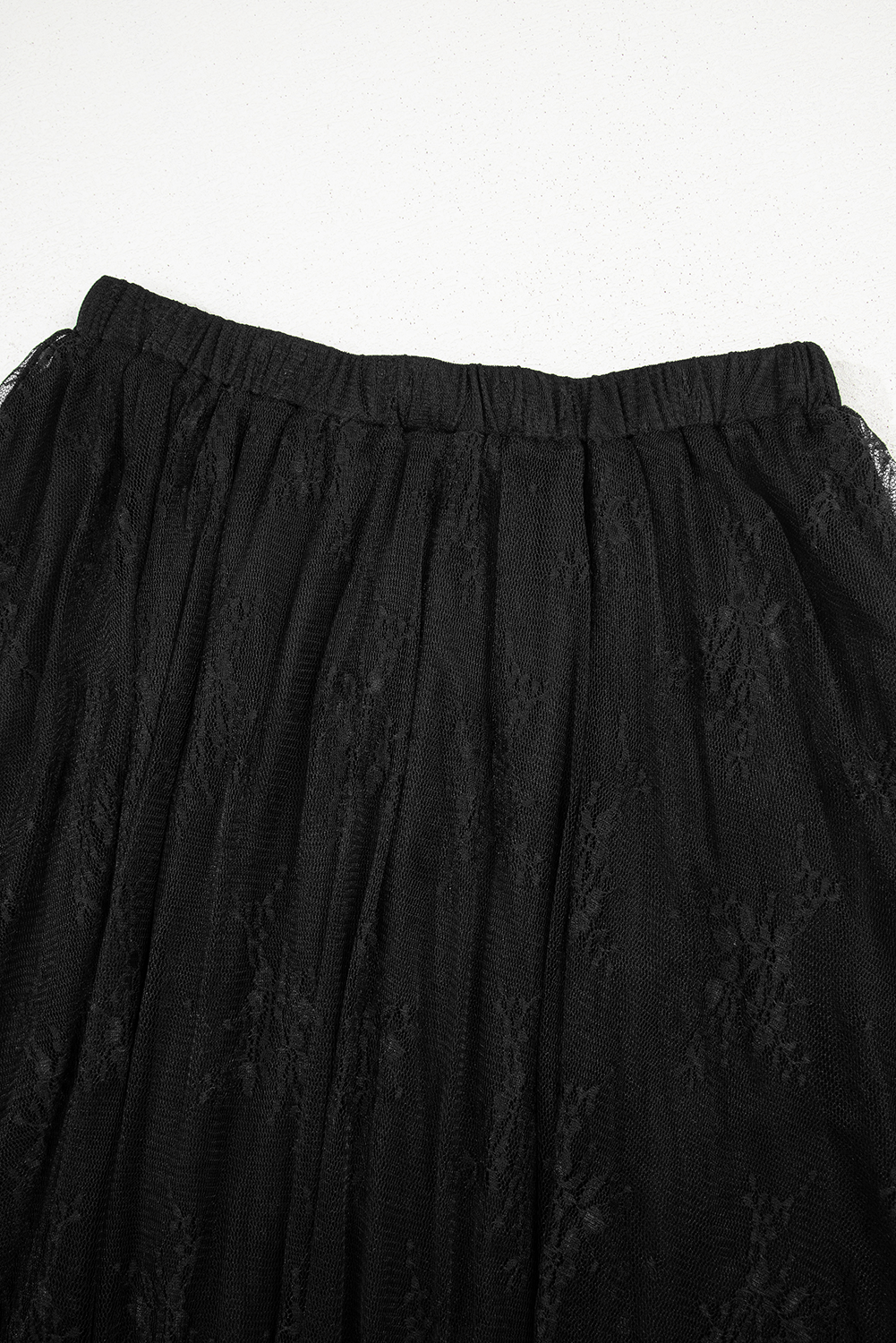 Black Lace Cascading Tiered High Waist Maxi Skirt- Women