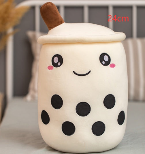 Cute Fruit Drink Plush Stuffed Soft Strawberry Milk Tea Plush Boba Tea Cup Toy Bubble Tea Pillow Cushion Kids Gift White 24CM