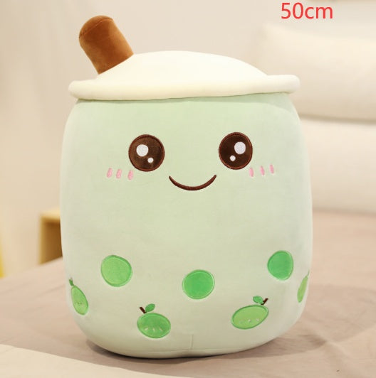 Cute Fruit Drink Plush Stuffed Soft Strawberry Milk Tea Plush Boba Tea Cup Toy Bubble Tea Pillow Cushion Kids Gift Green 50CM
